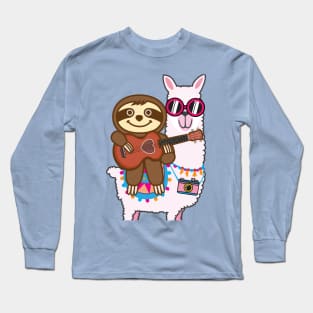 Sloth Llama Ukulele Long Sleeve T-Shirt